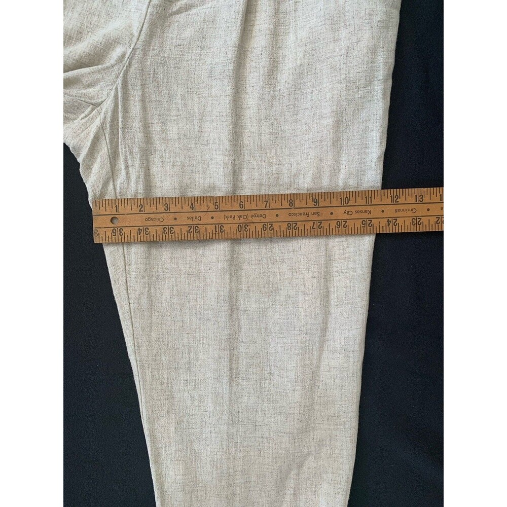 Linen Blend Pleated Pants Rope Belt Large Beige Natural Coastal Cottage Beach - Picture 12 of 16